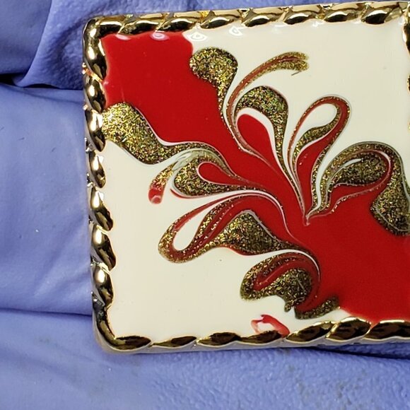 Women's Stunning Gold tone Multi-color Square Stud Earrings - Eye-Catching, RED - Picture 3 of 6